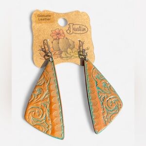 Justin Boots Orange and Turquoise Tooled Leather Earrings